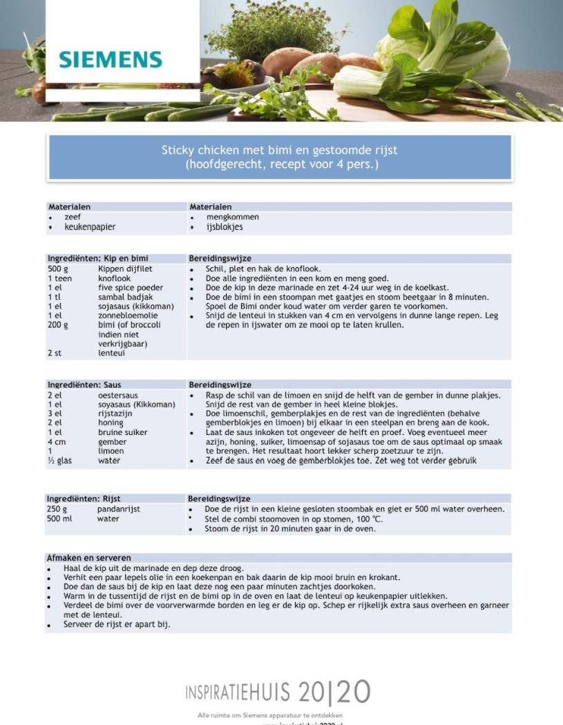 Recept sticky chicken met bimi en gestoomde rijst