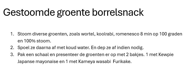 Gestoomde groente borrelsnack