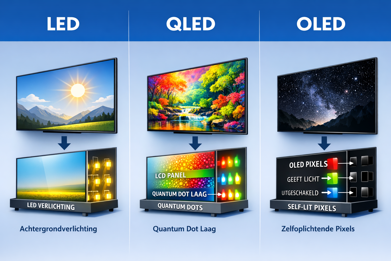 LED, QLED en OLED