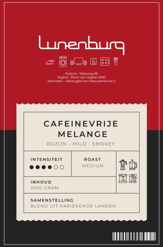 Lunenburg koffiebonen Cafeinevrije Arabica 1 KG