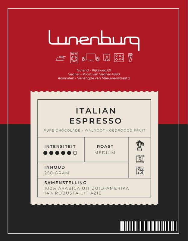 Lunenburg koffiebonen Italian Espresso 250 gram