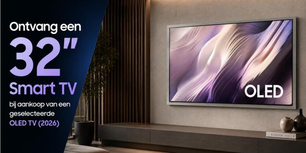 Aanbieding voor een gratis 32" Smart TV bij aankoop van een geselecteerde OLED TV in 2026.