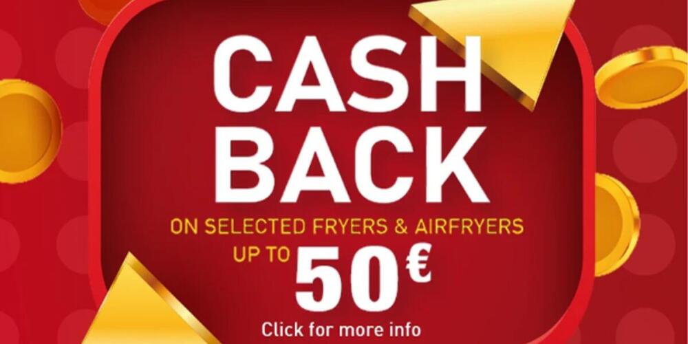 Cashback op geselecteerde friteuses en airfryers, tot 50 euro. Klik voor meer informatie.
