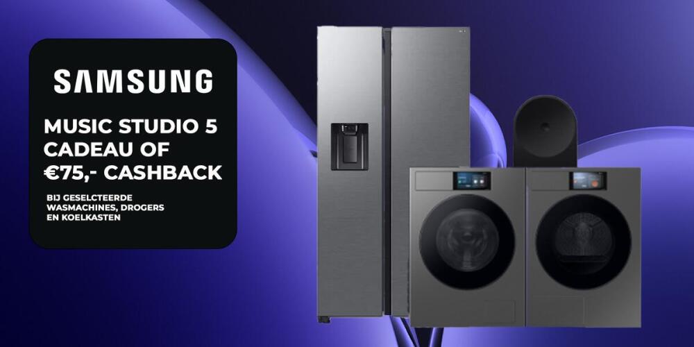 Samsung promotie van huishoudelijke apparaten met cadeau of cashback actie.